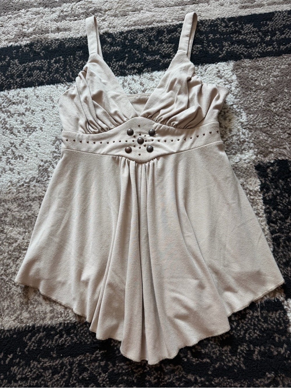 Womens Light brown y2k baby doll tank top with Stud-Accent